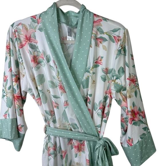 FN Flora By Flora Nikrooz Mint Floral Green Soft Buttery Wrap House Robe Small - Picture 5 of 9